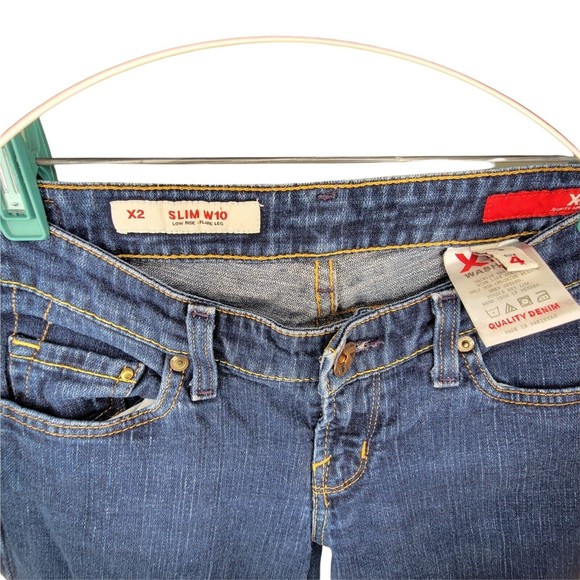 EXPRESS EX2 Flare SIZE 4 Blue Dark Wash Faded SLIM w10 Low‎ Rise Flare - Picture 2 of 5